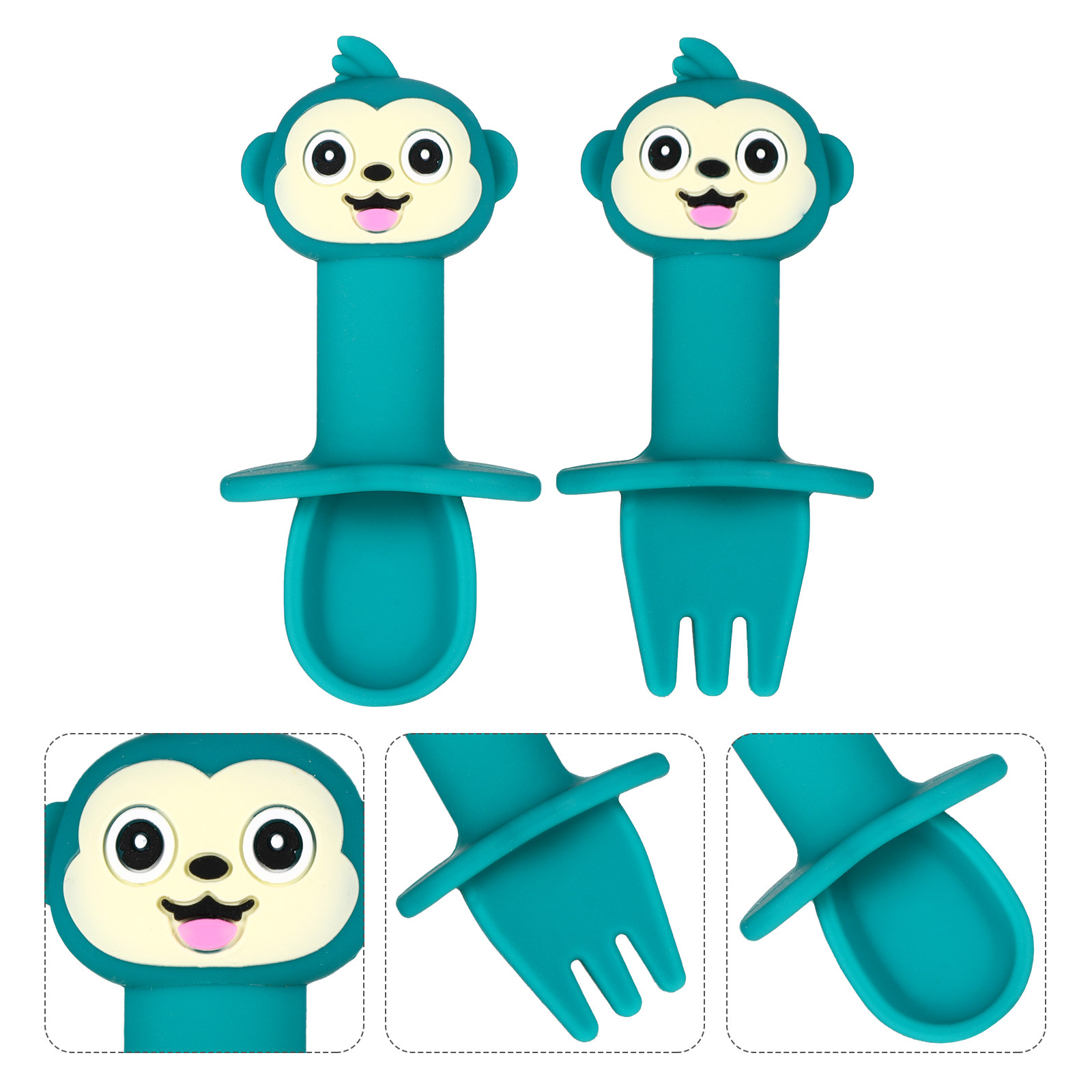 Baby Food Utensils Set - طقم ملعقة وشوكة سيليكون للأطفال، قطعتان،