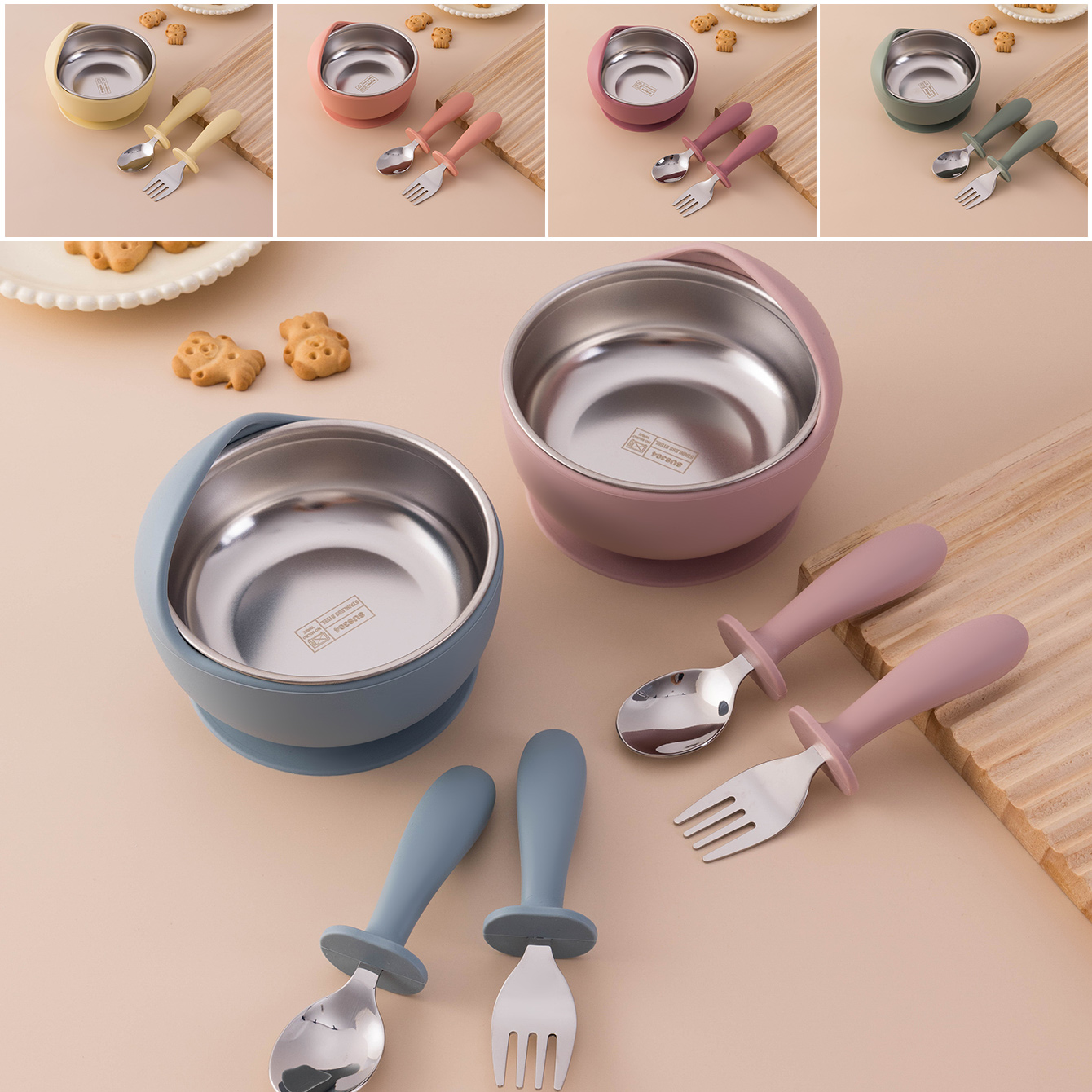 Baby Food Utensils Set - لون الاطفال 3 قطعة الفولاذ المقاوم