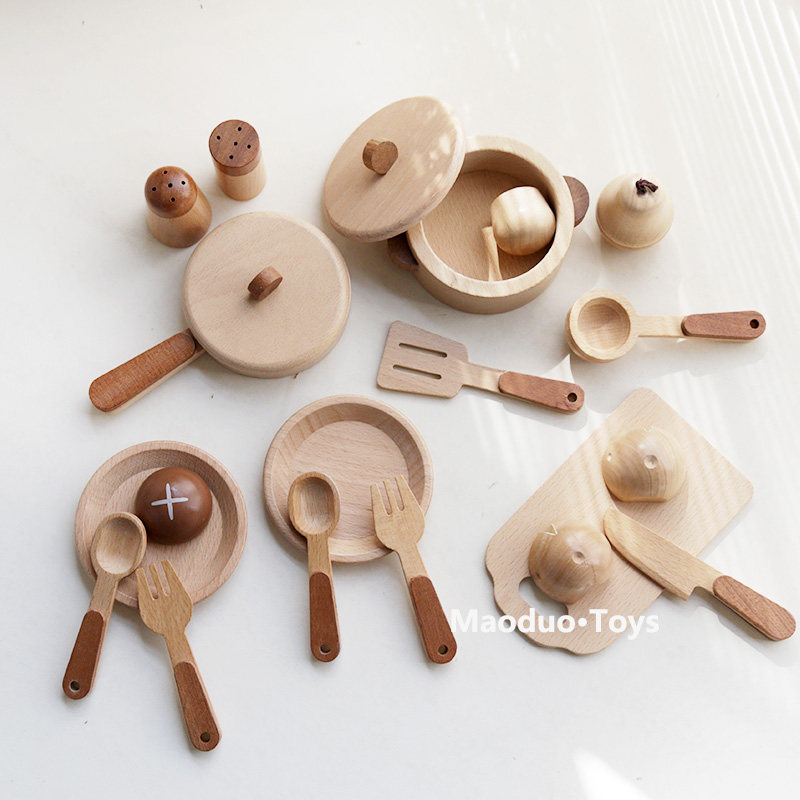Baby Kitchen Food - مجموعة ألعاب مطبخ خشبية للأطفال من