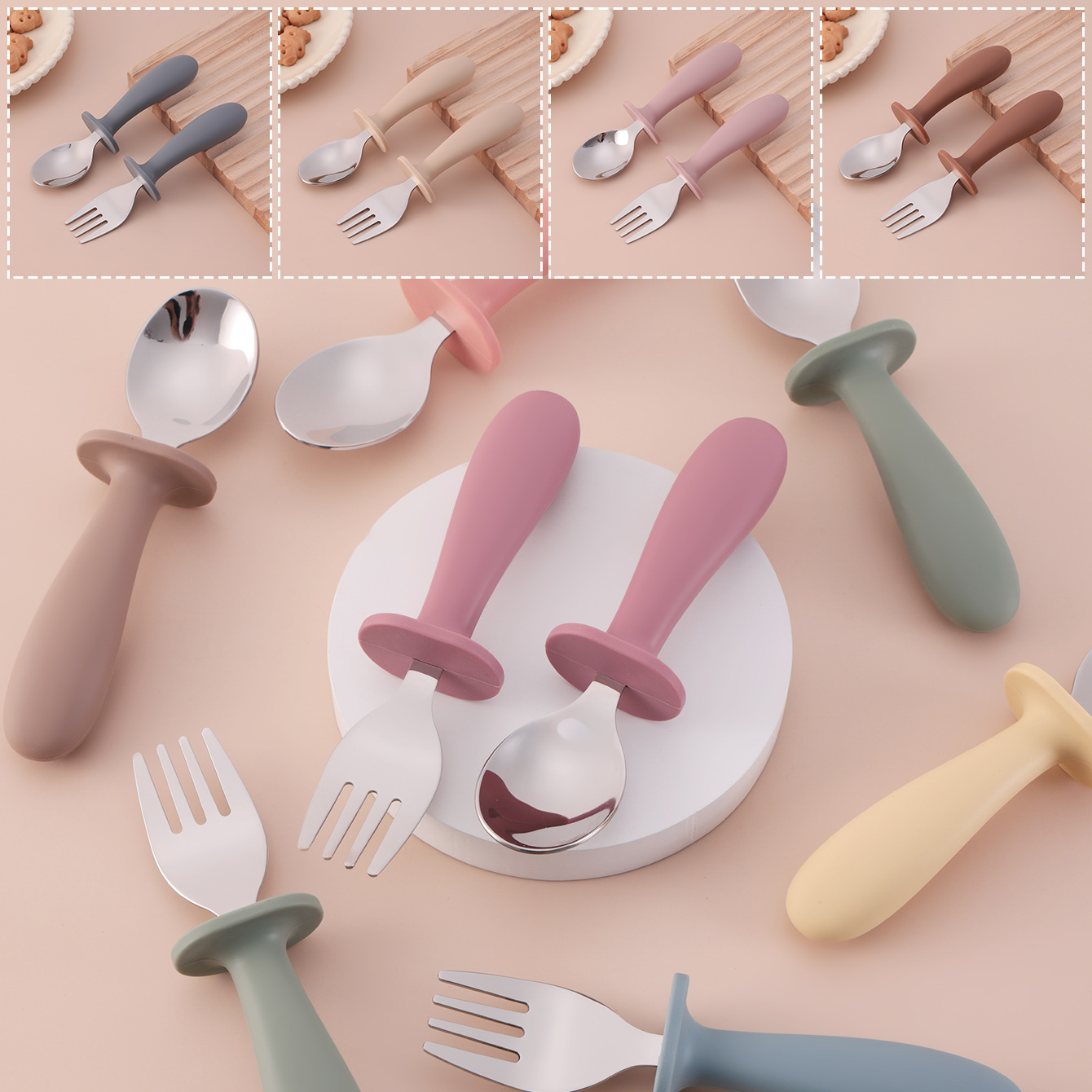 Baby Food Utensils Set - لون الاطفال 2 قطعة الفولاذ المقاوم