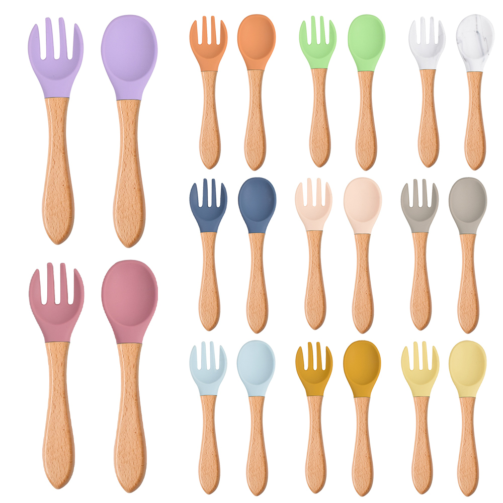 Baby Food Utensils Set - 2 قطعة/المجموعة الطفل ملعقة سيليكون شوكة